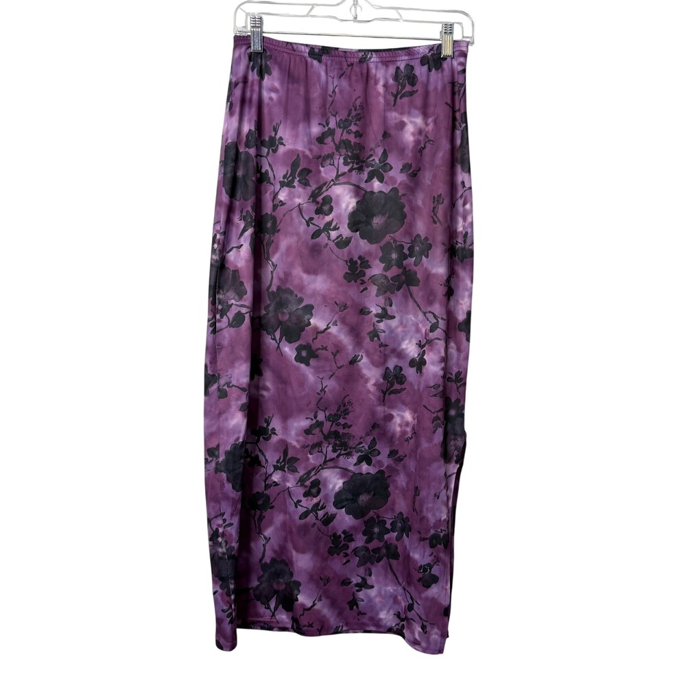 No Boundaries Y2K Midi Skirt Womens L Purple Midnight Floral Side Slit Vintage